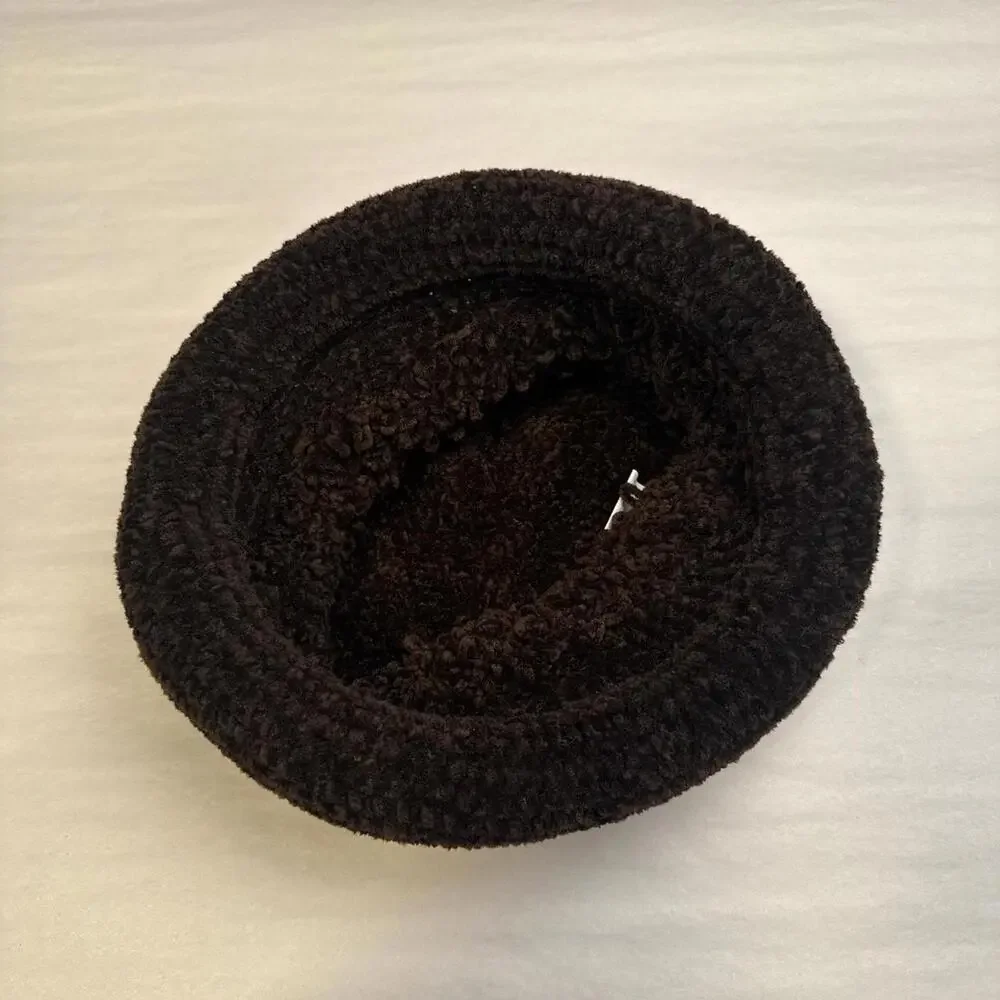Vintage‎ Chocolate Brown Loopy Knit Cloche Chunky Teddy Bucket Hat